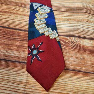 VTG Men's Tabasco Tiles Geometric Red Blue 100% Imported Silk Tie Made In USA